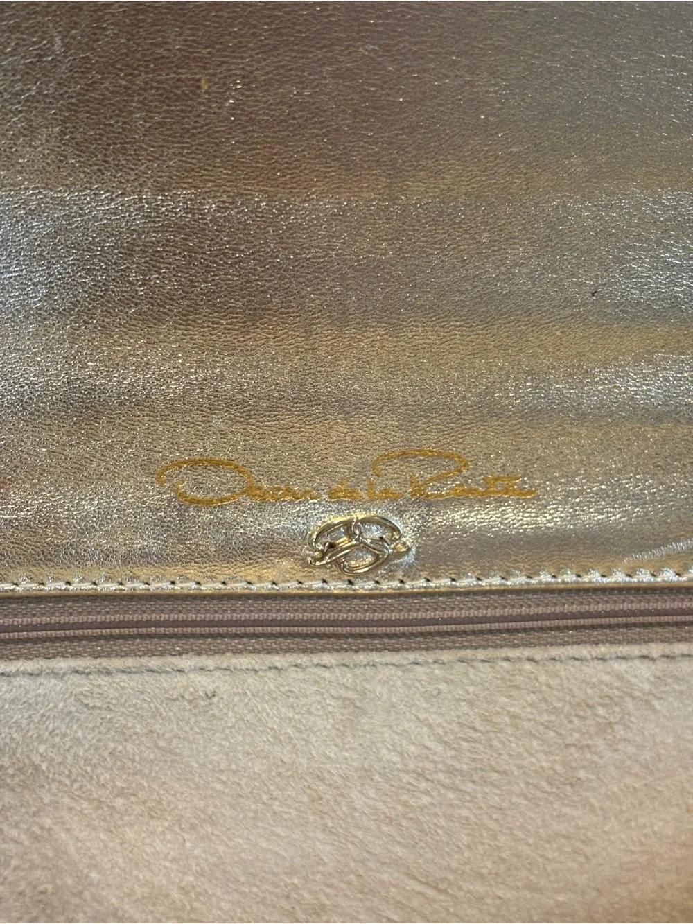 Oscar De La Renta Metallic Gold Evening Clutch with Shell Accent